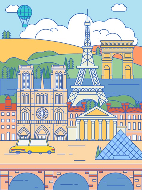 City illustration on Behance Illustration Building Architecture, France Graphic Design, Architecture Drawing Art Buildings, Paris Crafts, Art Buildings, City Postcard, City Vector, Man Illustration, 4 Images