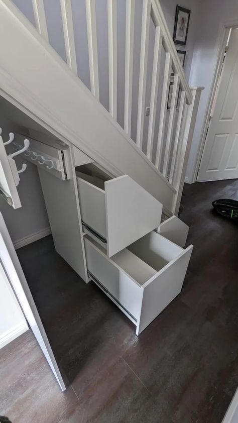 Understair Storage, Under Stairs Nook, Black And White Stairs, Under Stair Storage, Shoe Storage Drawers, Under Stairs Storage Solutions, Stair Nook, Under Stairs Storage, Under Stair