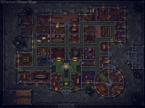 Mansion Rpg Map, Mansion Battlemap, Dnd Locations, Grim Hollow, Roll20 Maps, Gothic Manor, Vampire Mansion, Dnd Battle Maps, Underground Dungeon