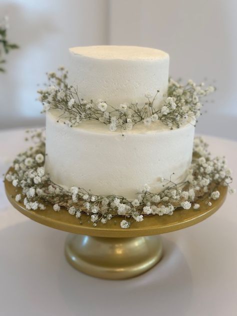 Gypsophila Cake Decoration, Two Tire Cake Design Wedding, 2 Tier Wedding Cake Simple, Baby’s Breath Cake, Gypsophila Cake, Simple Wedding Cake 2 Tier, Small Simple Wedding Cake, Simple Wedding Cake Small One Tier, Simple Baptism Cake