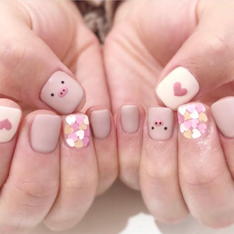 Pig Nail Art, Pig Nails, Nail Pink, Beauty Hacks Nails, Asian Nails, Hello Nails, Cute Simple Nails, Simple Acrylic Nails, Animal Nails