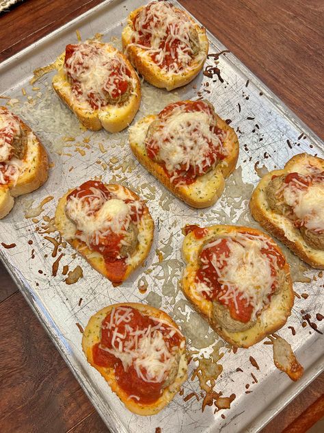 Meatball Toasts Breaded Meatballs, Halloween Candy Bark, Italian Style Meatballs, Italian Chopped Salad, Candy Bark, Texas Toast, Frozen Meatballs, Italian Cheese, Football Food