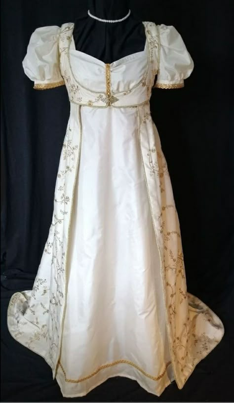 Empire Dress 1800s, 1810s Wedding Dress, Regency Ball Dress, Regency Debutante Dress, Regency Dress White, White Regency Gown, 1813 Fashion Regency Gown, Gold Regency Dress, Regency Ball Gown Evening Dresses