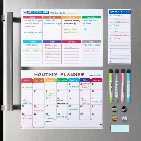 Weekly Monthly Calendar Whiteboard for Refrigerator/Fridge, Magnetic for Grocery List Magnet Pad for Family Planner Kitchen Schedule Dry Erase Board Weekly Wall Planner, Magnetic Chore Chart, Schedule Board, Dry Erase Board Calendar, Planner Board, Shopping List Planner, Whiteboard Calendar, Weekly Calendar Planner, Calendar Board