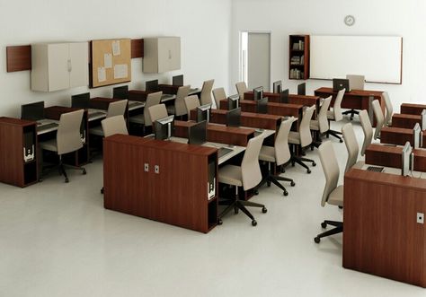 computer lab furniture Computer Lab Design, Modern Restaurant Design, Lab Design, Computer Training, Aircraft Interiors, Library Furniture, Computer Lab, Computer Room, Meeting Rooms