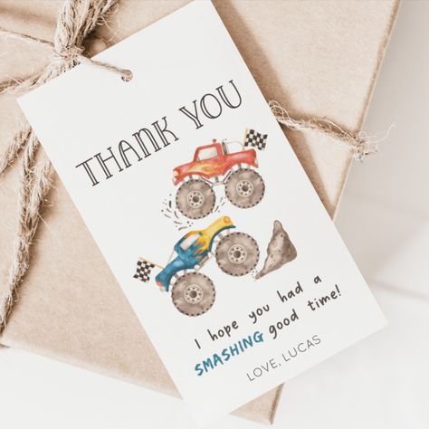 Monster Truck Thank You Tag, Editable Template, Monster Truck Gift Tag, Car Favors Gift Tag, Racing Trucks Thank You Tag, Digital Download DEMO LINK- Try before you buy! Copy & Paste link into your browser ►https://www.corjl.com/d/2I5C1C Simply edit using computer, laptop or phone, no software required! ►Find more Monster Truck themed items here: https://www.etsy.com/shop/MerryPartyPrintables?search_query=monster+truck Monster Truck Birthday Party, Turning Three, Red Monster, Truck Birthday Party, Monster Truck Party, Monster Trucks Birthday Party, Blue Monster, Truck Birthday, Truck Gifts