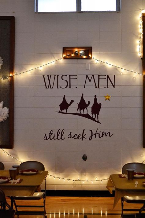 Ward Christmas Party: Wise Men Still Seek Him Wise Men Still Seek Him Christmas Party, Lds Christmas Party Ideas, Lds Christmas Program, Church Christmas Program Ideas, Lds Ward Christmas Party, Ward Activity Ideas, Stars Decorations, Relief Society Christmas, Wise Men Still Seek Him