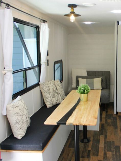 RV Table Ideas: 11 Ways to Replace or Update Your RV Dining Table Tiny House Dining Area, Rv Dining Table, Rv Table Ideas, Small Rv Trailers, Camper Upgrades, Rv Table, Camper Table, Collapsible Shelves, Rv Sofas