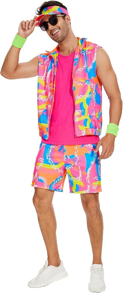 barbie movie outfits halloween costume ken doll Costume For Men Halloween, Disco Outfit 70s, 80s Disco Outfit, 80s Costume For Men, Ken Costume, 90s Workout, Workout Costume, 80s Workout Costume, Cosplay Couple