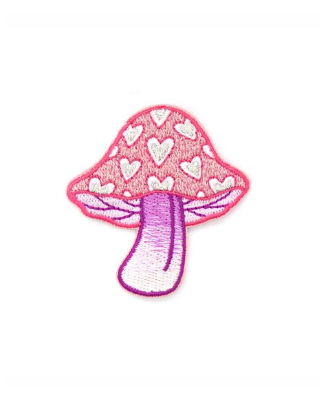 Little hearts replaced the spot on this pink-capped mushroom.Patch packaging includes instructions for ironing-on to your jacket, bag, or more making this a great gift.Emroidered patchIron-on backingFeature glittery silver thread hearts!Unique, heat-cut shapeMeasurements: Smaller 2" approx.By Wil... Heart Mushroom, Mushroom Patch, Battle Vest, Pink Mushroom, Heart Patch, Pink Cap, Heart Patches, Watercolor Ideas, Small Business Ideas