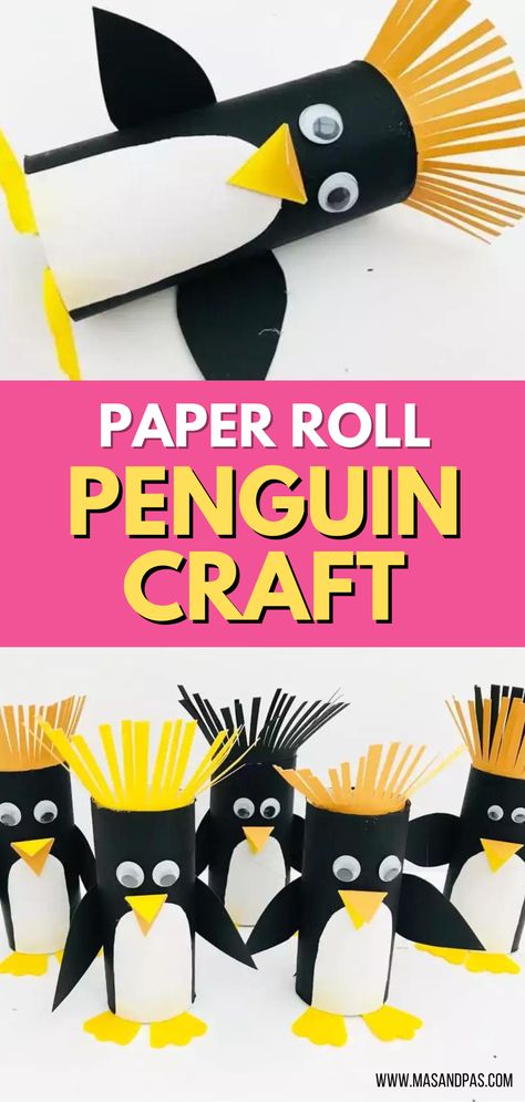 What a super cute and easy craft idea for kids! You can easily make these adorable penguins as a winter craft project using paper rolls. Definitely going to make these this year! #wintercrafts #penguins #funkidscrafts #easycraftsforkids #easykidscrafts Penguin Paper Craft, Penguin Craft For Kids, January Craft, Adorable Penguins, Kids Toilet, Penguin Crafts, Toilet Roll Craft, Penguin Craft, Fun Activities For Toddlers