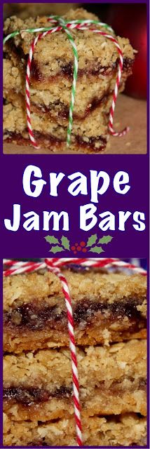 Living on Cloud Nine: GRAPE JAM OATMEAL BARS Cookies With Rice Krispies, Grape Jam Recipe, Pb J Sandwiches, Christmas Trays, Bake Sale Treats, Jam Bars, Grape Jam, Grape Recipes, Jam Cookies