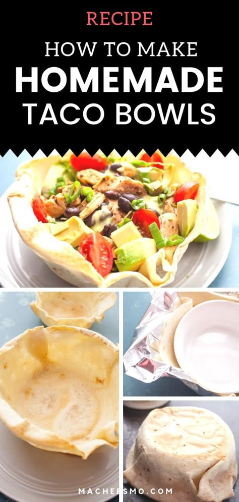 How to make homemade taco bowls for your next taco salad! These are easy to make once you get the hang of it. Kids love them as well! macheesmo.com #tacobowl #texmex #easyrecipes Diy Taco Bowls, How To Make Taco Salad Bowls, How To Make A Taco Bowl Shells, Taco Salad Bowls How To Make, Taco Bowls How To Make, Jalapeno Dressing, Taco Salad Shells, Bowl Method, Taco Bowl Recipe