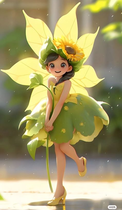 Flower Dress Art, Beautiful Art Pictures, Disney Princess Pictures, Cute Couple Cartoon, Cute Cartoon Pictures, Flower Art Images, Cute Couple Art, Beautiful Nature Wallpaper, Fairy Art