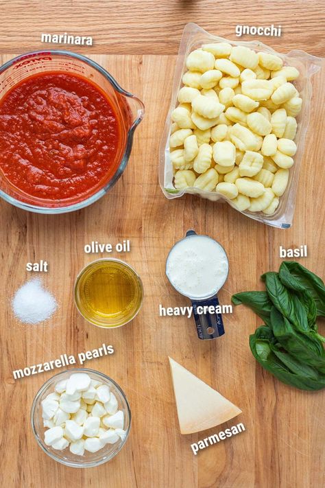 Simple creamy gnocchi is a date-night worthy dish that takes about 25 minutes to pull together. A weeknight tested gnocchi recipe that is cheesy and delicious. I use a basic marinara sauce with added light cream, Parmesan cheese, garlic, fresh basil, white wine, and fresh mozzarella cheese to really up the ante. We’ll quickly heat up the sauce on the stove and finish by baking in the oven to get a layer of melted mozzarella. #gnocchirecipes #italianrecipes #pasta #pastarecipes Italian Pastas, Creamy Gnocchi, Gnocchi Dishes, How To Cook Gnocchi, Cut Recipe, Baked Gnocchi, Gnocchi Recipe, Basil Recipes, Beef Casserole Recipes