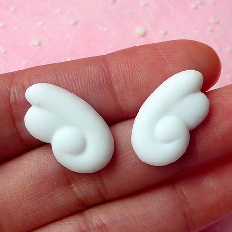 White Wings Cabochon 1 Pair 20mm x 12mm Kawaii by MiniatureSweet, $1.25 Clay Angel, Resin Cabochon, Polymer Clay Ring, Polymer Clay Cane, Polymer Clay Diy, White Wings, Cute Polymer Clay, Earring Making, Clay Ornaments