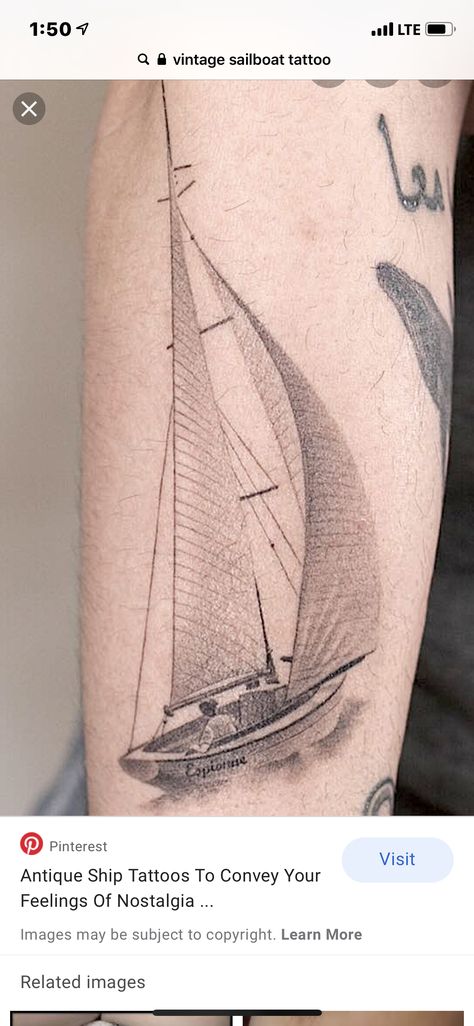 Sail Boat Tattoo Traditional, Sailboat Tattoo Sleeve, Greek Ship Tattoo, Sailboat Tattoo Men, Boat Tattoo Men, Sail Boat Tattoo, Sail Tattoo, Yacht Tattoo, Tattoo Ship