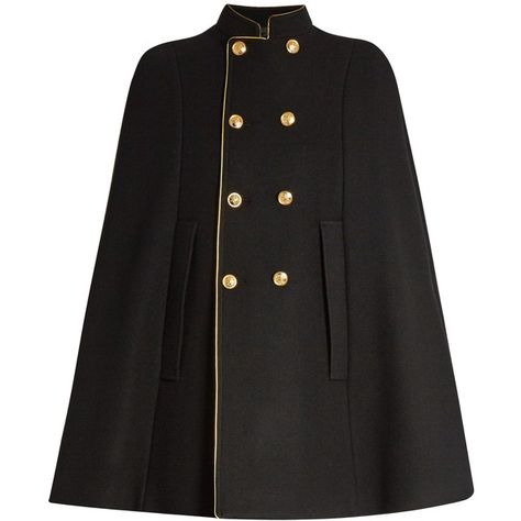 Saint Laurent Double-breasted wool cape (8.120 BRL) ❤ liked on Polyvore featuring outerwear, wool capes, woolen cape, yves saint laurent, cape coat and military cape coat Winter Cape Coat Classy, Cape Coats For Women, Chic Black Cape Outerwear, Elegant Black Cape Poncho, Cozy Black Cape Outerwear, Casual Cape, Black Cape Coat, Military Poncho, Black One-size Cape Outerwear