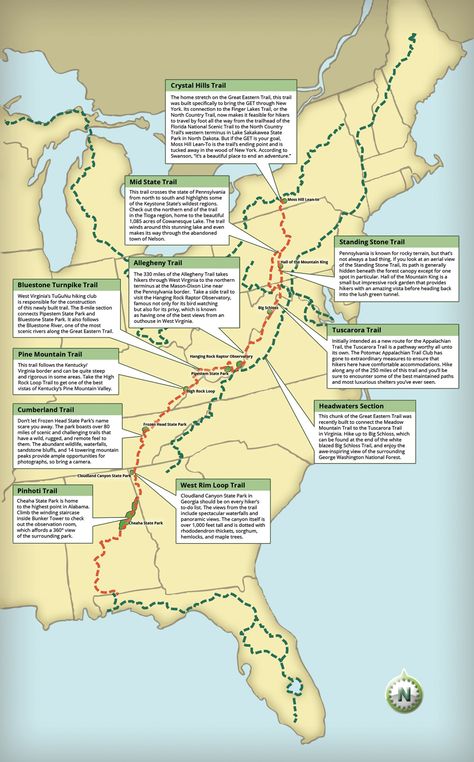 The Great Eastern Trail: The New A.T. - Blue Ridge Outdoors Magazine Appalachian Trail Poster, Appalachian Trail Thru Hike, Appalachian Trail Map, Backpacking Trails U.s. States, Pacific Crest Trail Map, Backpacking Trails, Long Trail, Hiking Adventures, Surfing Pictures