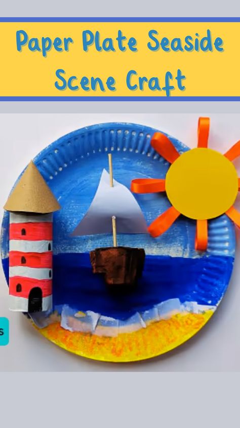 Why not bring the beach to you with this gorgeous Paper Plate Seaside Scene craft. Transform a recycled paper plate into a sandy beach, blue sea, and towering lighthouse. Great seaside and summer craft for kids. Dolphin Craft, Paper Plate Art, Seaside Pictures, Suncatcher Craft, Summer Crafts For Kids, Beach Blue, Paper Plate Crafts, Plate Crafts, Craft For Kids