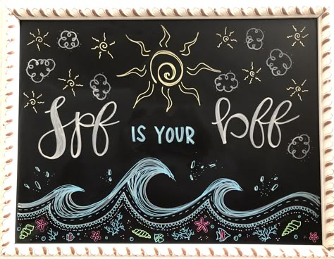 Chalk Bored Designs, Summer Chalkboard Art Ideas, Waves Chalkboard Art, Classroom Chalkboard Ideas, Beach Chalkboard Art, Ocean Chalkboard Art, Coastal Chalkboard Art, Summer Chalkboard Ideas Easy, Under The Sea Chalkboard Art