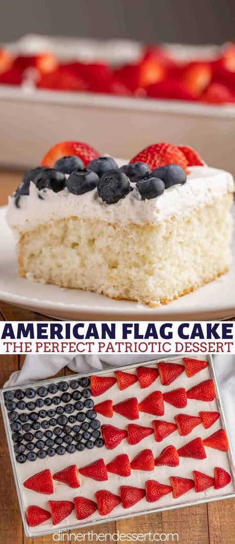 Easy Flag Cake, Homemade Vanilla Cake Recipe, American Flag Dessert, Flag Cake Recipe, Flag Desserts, Usa Cake, American Flag Cake, Homemade Vanilla Cake, Patriotic Cake