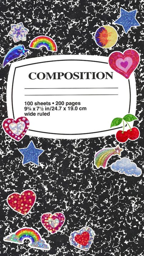 #taylorswift #oliviarodrigo #compositionnotebook #y2k #stickers #colorful #glitter Scrapbook High School, Mv Aesthetic, Goodnotes Cover, School Crush, Y2k Stickers, High School Crush, Birthday Things, Stickers Colorful, Buzzy Bee