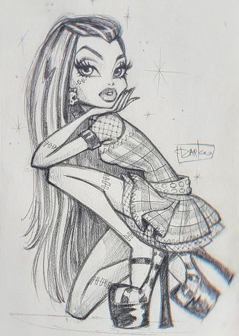 Monster High Drawings Sketches, Darko Dordevic, Monster High Frankie Stein, Monster High Frankie, Arte Monster High, Frankie Stein, Arte Van Gogh, Monster High Art, Graffiti Style Art