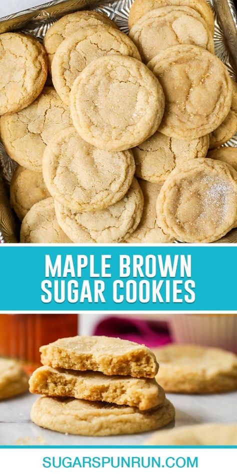 Maple Brown Sugar Cookies - Sugar Spun Run Peanut Butter Maple Cookies, Thanksgiving Dessert Easy Quick, Thanksgiving Drop Cookies, Canadian Maple Cookies Recipe, Baked Goods For Thanksgiving, Cookies With 1 Stick Of Butter, Thanksgiving Cookie Bars, Maple Glazed Cookies, 1 Stick Of Butter Cookies