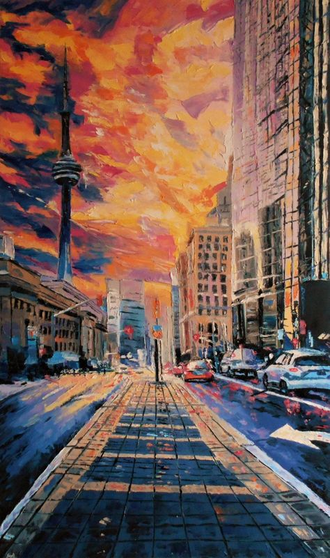 Toronto by alistark91 on DeviantArt Nyc Painting Acrylic, Toronto Painting, Toronto Poster, Sunset Architecture, Toronto Architecture, Ap Portfolio, Canada Landscape, Toronto Art, Happy Accidents