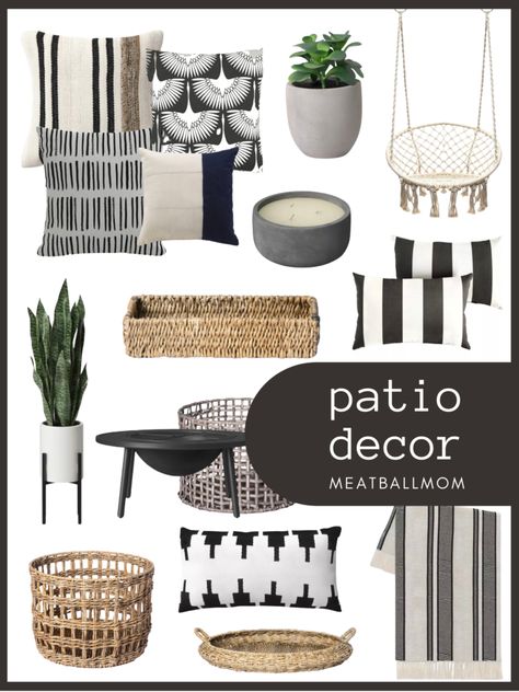 Update Wicker Patio Furniture, Black Rattan Furniture Patio, Patio Decorating Ideas Grey Furniture, Black Balcony Ideas, Black Patio Furniture Decor, Target Patio Ideas, Black And Cream Outdoor Patio Decor, Black White Patio Decor, Black And Wood Patio