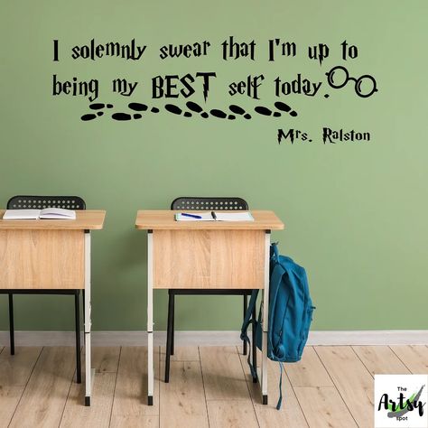 Why settle for dull walls when you can design something amazing? Explore our very cool and extensive collection of classroom wall decals today and make your room look amazing! #classroomwall #schoolwall #schooldecoration #schooldecor #classroomdecor #classroomorganization #classoominspiration #classroomdecorations #teachers #teachersofinstagram #backtoschool #inspiration #inspirationalquotes #wallquotes #walldecals Pottery Classroom, Classroom Wall Decals, Teacher Desk Area, Hogwarts Classroom, Harry Potter Classroom Theme, Teacher Desk Areas, Being My Best Self, Homeschool Themes, School Wide Themes