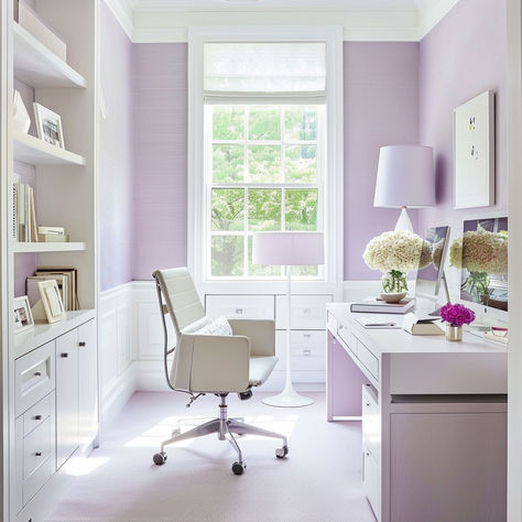 37 Glamorous Purple Decorating Ideas Purple Office Ideas, Lavender Office, Purple Interior Design, Purple Desk, Purple Office, Purple Room Decor, Purple Curtains, Work Office Decor, Shades Of Violet