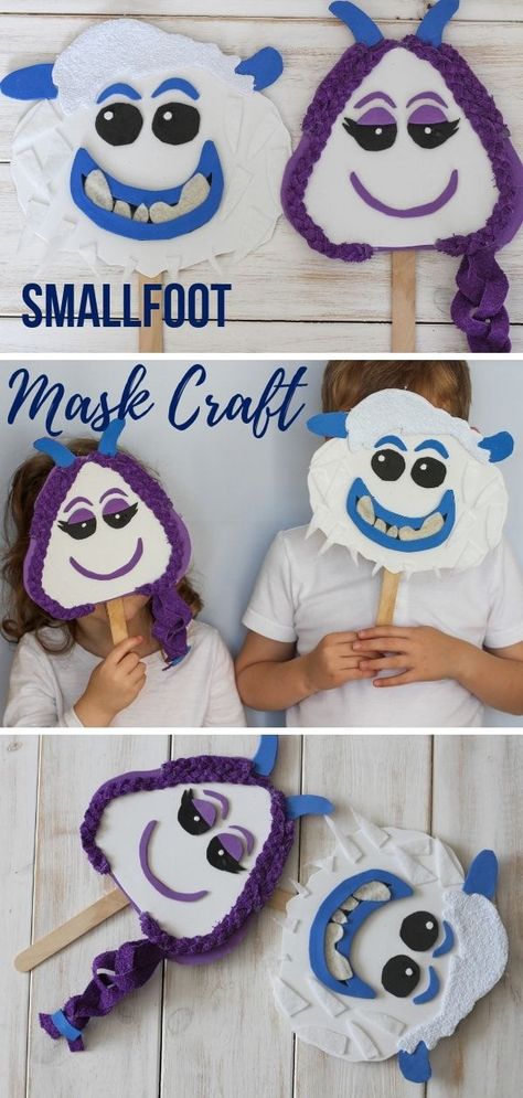 Smallfoot Mask Craft Tutorial – with free templates. This is a craft based on the new Warner Bros film #smallfoot. Learn how to make masks of Migo and Meechee, your favourite characters. Includes free templates #mask #crafts #maskcraft #tutorial #migo #meechee #film #cinema #filmcrafts #yeti #yeticraft #bigfoot Mask Craft, Library Resources, Movie Crafts, Finding Bigfoot, Snowman Party, Classroom Christmas, Masks Crafts, Film Cinema, Mask Template