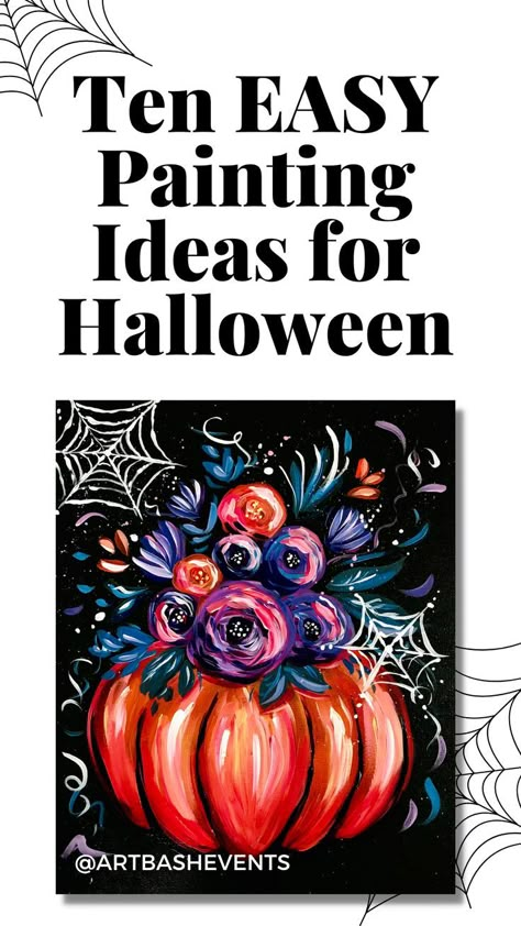 Diy Painting Canvas Party, Fall Canvas Painting Tutorials, Fun Fall Painting Ideas, Halloween Pumpkin Painting On Canvas, Halloween Painting Tutorials, Spooky Paint Night Ideas, Halloween Painting Party Ideas, Diy Halloween Canvas Art, Witch Painting Ideas On Canvas