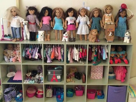 American Doll Storage Ideas Organizing, American Girl Organization, My Life Doll Storage Ideas, American Girl Storage Ideas, American Girl Doll Storage, Extreme Organization, American Girl Storage, American Girl Clothes Patterns, American Doll House