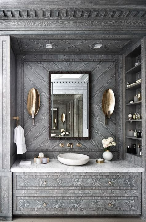 Fall bathroom inspiration #interiordesign #realestate #nicolejneedham… Cerused Wood, Glamorous Bathroom, Moroccan Riad, Russian Interiors, Grey Room, Custom Bathroom, Casa Container, Bad Design, Wood Bathroom