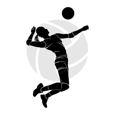 Premium Vector | Silhouette of female volleyball player jumping in the air and hitting the ball Female Volleyball Player, Sport Silhouette, Female Volleyball Players, Ball Drawing, Vector Silhouette, Volleyball Player, Volleyball Players, Drawing Lessons, Premium Vector