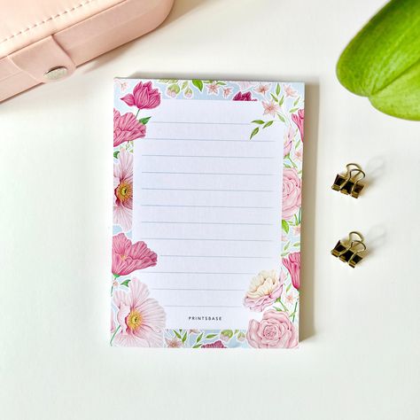 Desk Fridge, Floral Illustration Art, Floral Notepad, Memo Pad Design, Daily To Do List, Line Flower, Flower Packaging, Floral Prints Art, Calendar Design