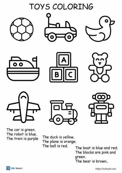 Kindergarten Activities English, Esl Preschool Worksheets, Toys Preschool Activities, My Toys Activities, Activies For Kindergarten, English Learning Materials, Interesting Activities For Kids, English Kindergarten Activities, Toys Activities For Kids Worksheets