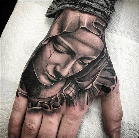 Mary Hand Tattoo, Virgin Mary Hand Tattoo, Virgin Mary Tattoos, Mary Tattoos, Tattoos On Hand, Hand Tattoo, A Tattoo, Virgin Mary, Tattoos