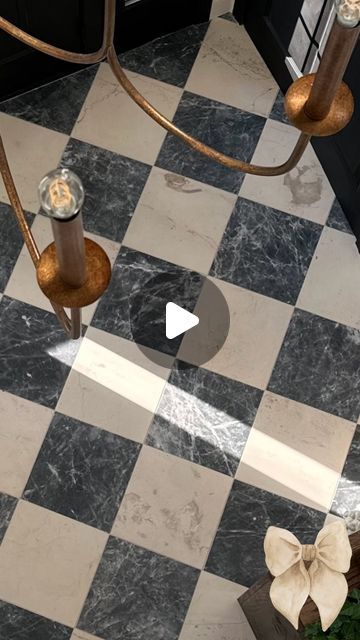 erika | home with a bow🎀 on Instagram: "The Riviera Gray and Crema Limestone floor tiles from @castellimarble have my heart… like forever.  Castelli is my best kept secret in Cleveland (they also ship) for tile and stone sinks!  We’re carrying the foyer tiles into our powder room renovation and hoping to do so in our dining room at some point too!  What do you think of a bold tile like this?  . . . . . #homereno #flooringideas #marblefloors #marbletiles #marbletile #tilefloor #tilefloors #homerenoideas #modernvintage #modernvictorian #harlequin #vintagemodern #myhomerenovationjourney #homeaccount #entryway #entrywaydesign" Foyer Stone Floor, Marble Tile Entryway, Tile Foyer Entryway, Entrance Tiles Entryway, Foyer Flooring Ideas Entryway, Entry Flooring Ideas, Powder Room Floor Tile, Foyer Tile, Classic Foyer