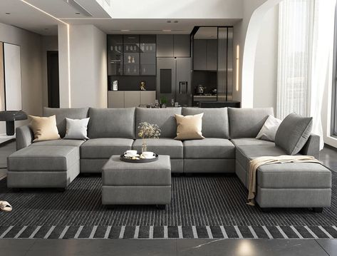 Oversized Sectional Sofa, U Shaped Sectional Sofa, Couch With Ottoman, Couch With Chaise, Modular Couch, Furniture Sofa Set, Grey Sectional, Modern Sofa Sectional, Sofa Bed With Storage