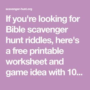 Scavenger Hunt Riddles For Kids, Scripture Scavenger Hunt, Bible Scavenger Hunt, Scavenger Hunt Riddles, School Scavenger Hunt, Kids Church Activities, Bible Trivia, Scavenger Hunt Ideas, Sunday School Games