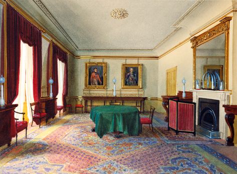 Buckingham Palace Interior, Historic Interiors, Paint Fireplace, Palace Interior, Clarence House, Interior Painting, Neutral Interiors, Painted Chairs, Dark Interiors