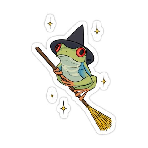 Decorate laptops, Hydro Flasks, cars and more with removable kiss-cut, vinyl decal stickers. Glossy, matte, and transparent options in various sizes. Super durable and water-resistant. frog witch frog witch frog witch Witch Frog Tattoo, Frog Witch Hat, Witchy Frog Tattoo, Frog Witch Drawing, Frog Witch, Witch Frog, Frog With Witch Hat, Frog Stickers, Frog Stickers Cute