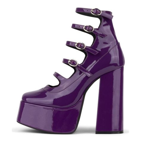 Step up your style game with these Purple Chunky Heel Platform Pumps. Featuring a classic square toe and strappy design, they are perfect for both casual and formal occasions. Material: patent leather Color: purple Heel Type: chunky heel Heel height: 5.12 inches/ 13 cm Toe: square toe With platform Ankle strap with buckle fastening Handcrafted US sizing. Fits true to size. Purple Square, Purple Heels, Strappy Pumps, Women Heels, Strappy Shoes, Heels Online, Platform Mary Janes, Platform Heels Chunky, Leather Mary Janes