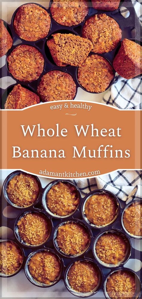 Try out this simple and delicious recipe for healthy whole wheat banana muffins that are bursting with flavor! These fluffy banana muffins are made with whole wheat flour and are a perfect snack or breakfast on the go. They are easy to make and require only a few ingredients. Enjoy the sweet and nutty taste of these whole wheat flour banana muffins or share with your friends and family! You'll love this fast healthy meal idea! Easy Healthy Banana Muffins, Fluffy Banana Muffins, Whole Wheat Banana Muffins, Wheat Banana Muffins, Wheat Flour Recipes, Easy Homemade Desserts, Whole Wheat Muffins, Baking Recipes Healthy, Banana Muffins Easy