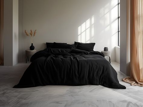 Black duvet cover – AndromedaStarShop Black Duvet Cover, Kitchen Tablecloths, Linen Duvet Covers, Linen Duvet, Linen Pillow Cases, Black Linen, Twin Xl, Flat Sheets, Fitted Sheet