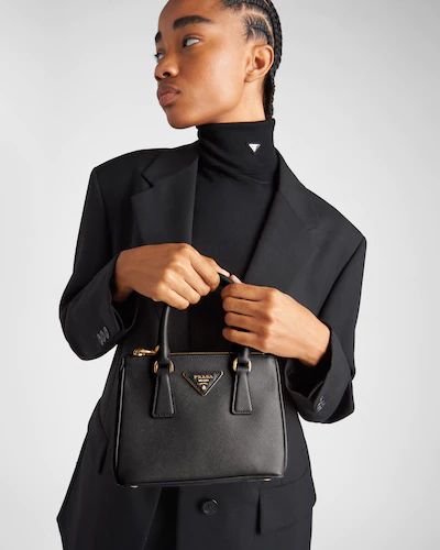 Women's Bags | PRADA Prada Galleria Bag Outfit, Saffiano Leather Mini Bag, Prada Galleria Bag, Prada Purse, Leather Key Ring, Bags Prada, Prada Galleria, Metal Lettering, Leather Mini Bag